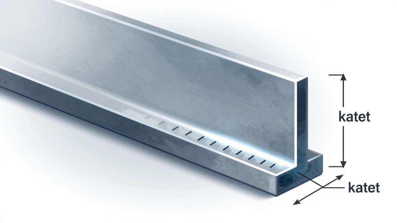 Схема соединения двух пластин под прямым углом с обозначенным катетом сварного шва.