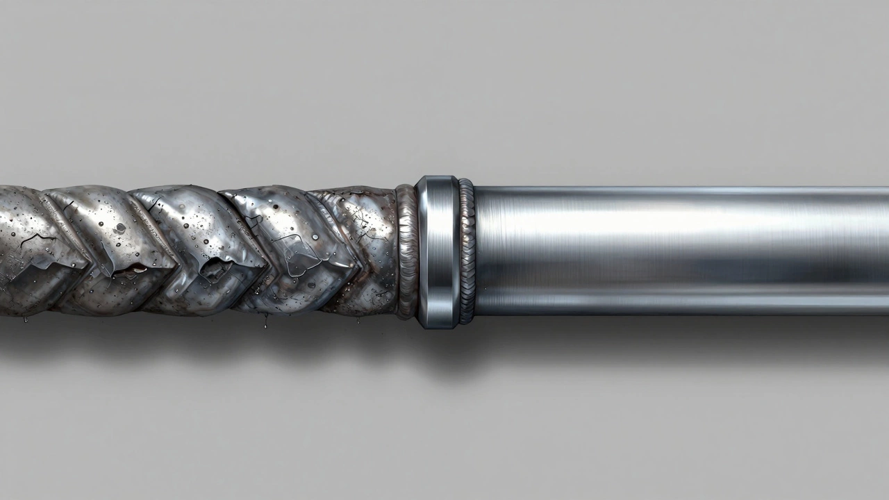 Сравнение грязного и зачищенного сварного шва: до и после.