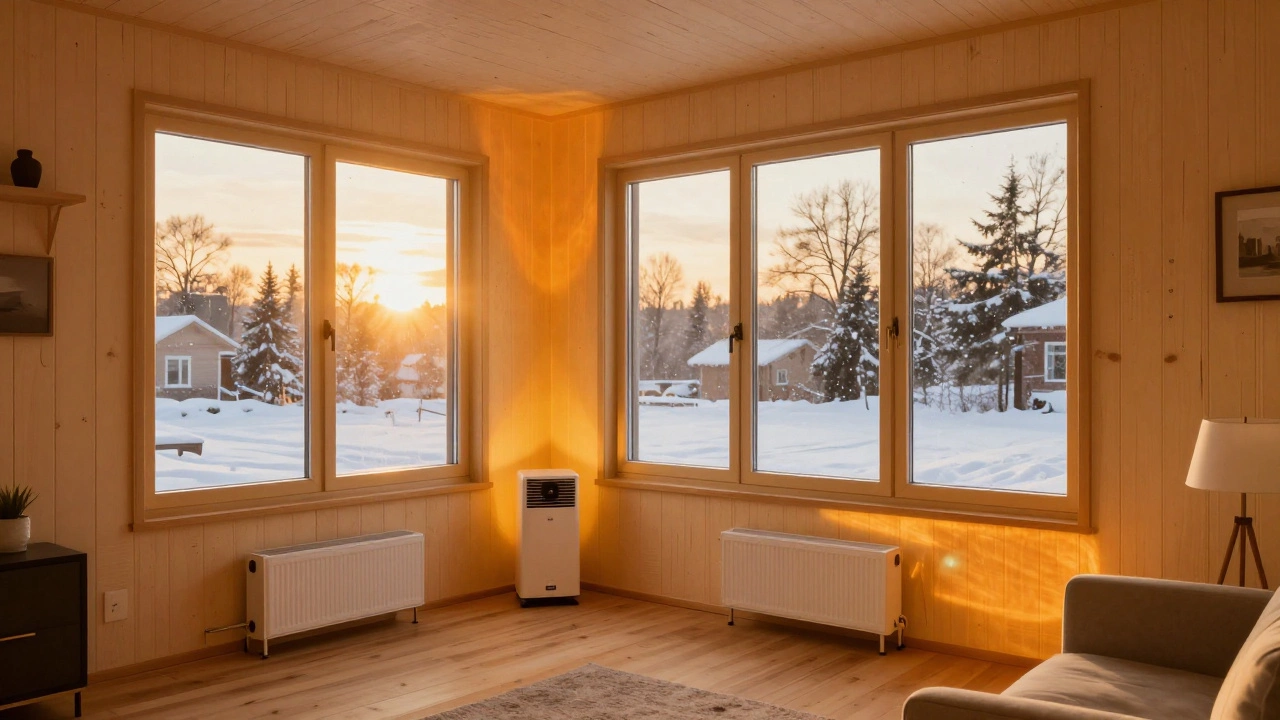 Уютный интерьер дома из СИП-панелей с теплым светом и равномерным распределением тепла.