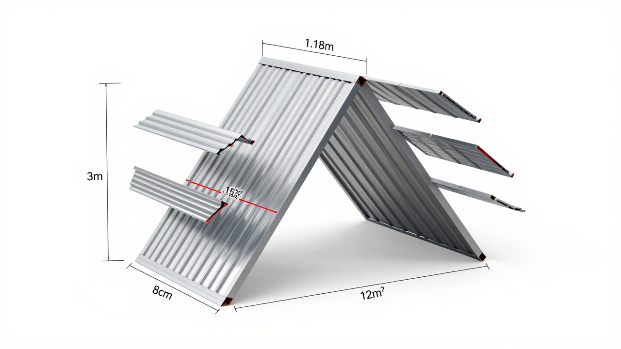 Геометрическая схема расчета площади фронтона с отображением количества листов и потерь.