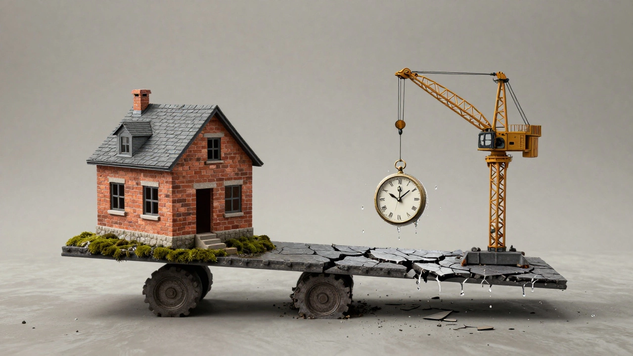 Весы: М400 держит дом, М500 трескается под грузом — символ неправильного выбора цемента.