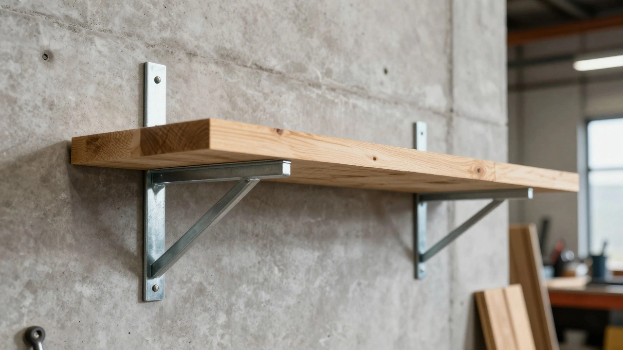 Навесная полка на крепком металлическом кронштейне в мастерской