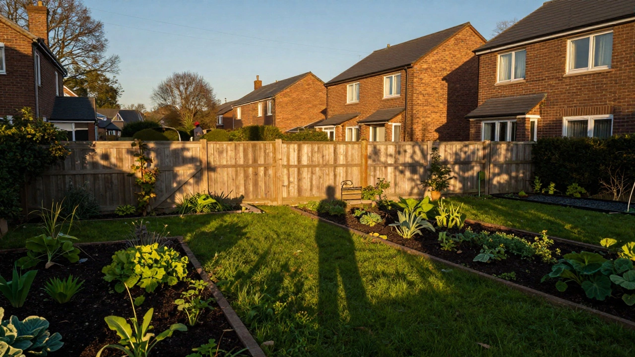 Тень от ограждения затеняет цветник соседского участка осенью