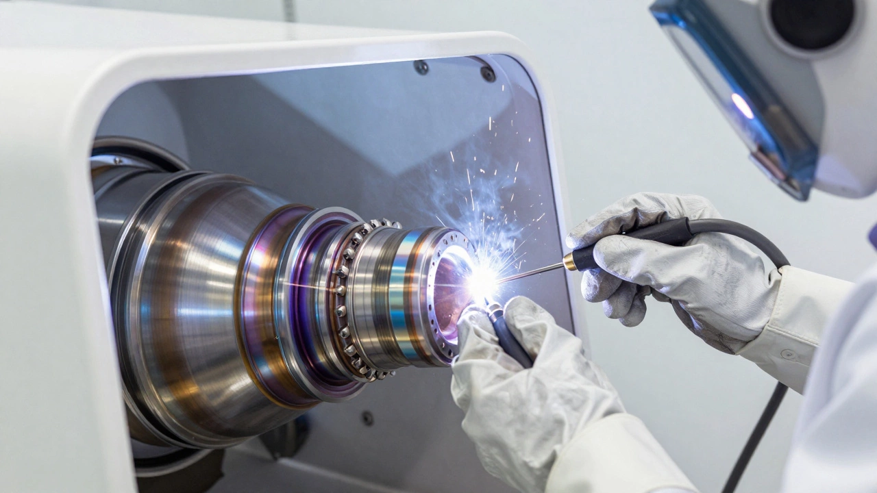 Сварка титановых деталей ракетного двигателя в специальной защитной камере